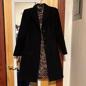 Black wool coat with leopard lining